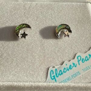 Glacier Pearls  and Green Moon Star Earrings